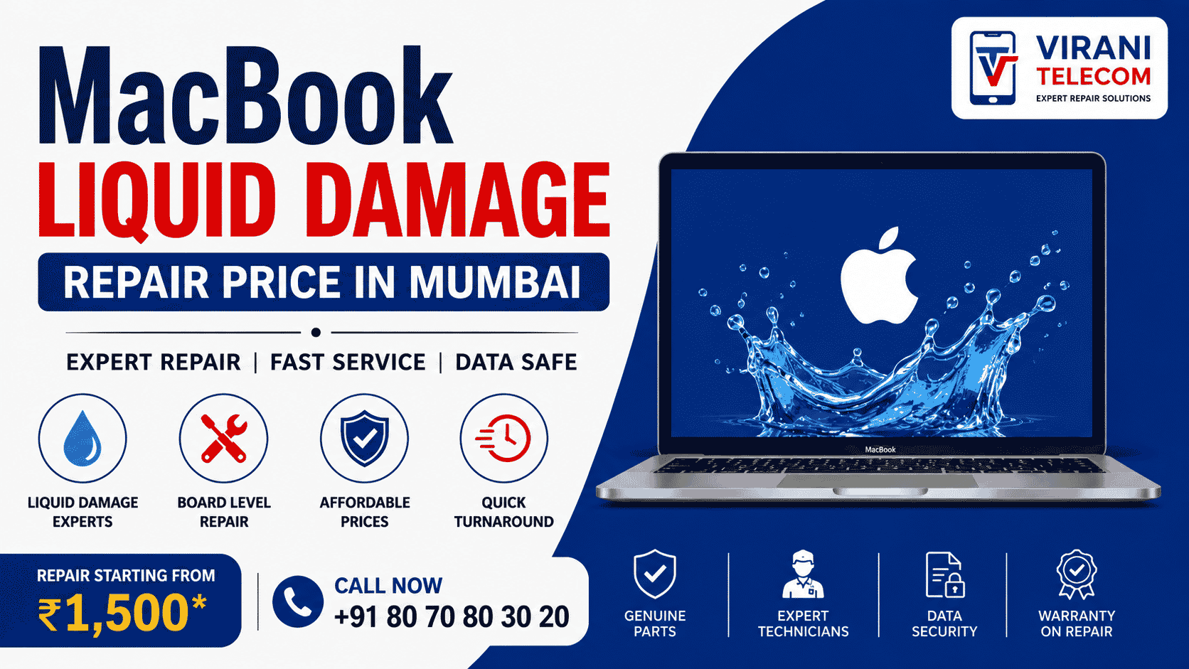 MacBook Liquid Damage Repair Price in Mumbai – Complete Cost Guide | Virani Telecom